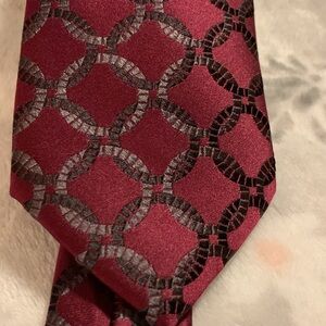 Michael Kors 100%Silk Tie Burgundy with Grey & Black Circular Pattern